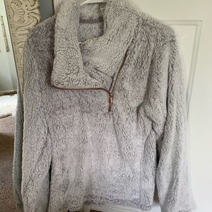 Gray Sherpa Half Zip Sweater